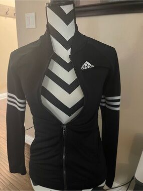 Adidas Black Full-Zip Athletic Jacket with White Stripes